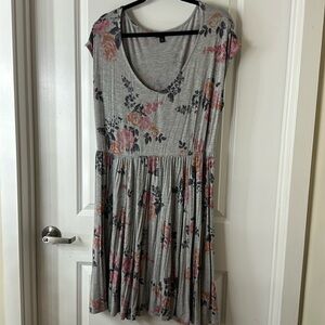 torrid Gray Floral Scoop-Neck Mini Dress with Pink Accents
